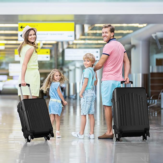 Karl home Luggage Sets 3 Piece, ABS Hardside Suitcase Set with Double Spinner Wheels & TSA Lock for Travel Business, 3-Piece Set (20/24/28), Black
