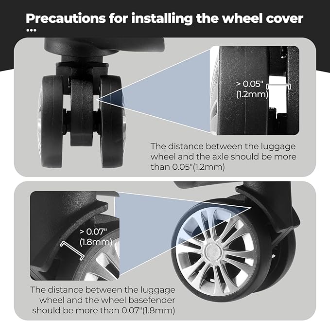 8 Pcs Upgrade Luggage Wheel Covers, Carry On Luggage Suitcases,Wear-Resistant, Anti-Noise, Silicone Wheel Protective Covers for 2-2.4" Spinner Wheel (Black)