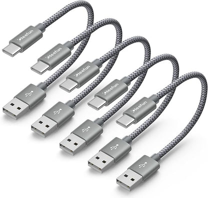 CLEEFUN Short USB C Cable 1ft, 5-Pack USB A to Type C Charger Cord Fast Charging for iPhone 17 16 15 Pro Max Air Plus, for Samsung Galaxy S25 S24 S23 S22 S21 S20 A17 A16 A15 A56 A55 A26 A35 A36 A71