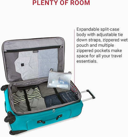 SwissGear Sion Softside Expandable Luggage – Large Checked Suitcase with 360 Degree Wheels & Retractable Handle – 29 Inch, Perfect for 7-9 Night Trips – Teal