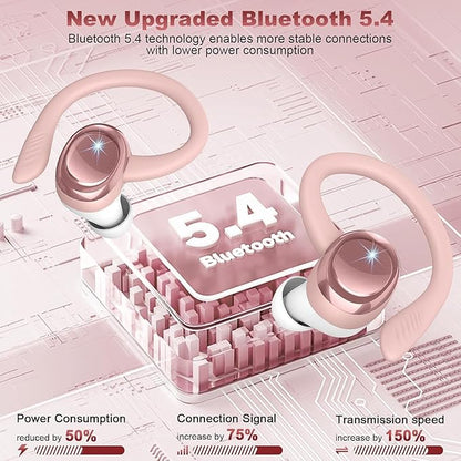 Wireless Earbuds Bluetooth 5.4 Headphones Sport, New Bluetooth Earbuds with Earhooks, 50H Stereo Over Ear Buds, Earphone with 4 ENC Noise Canceling Mic, IP7 Waterproof Headset for Running/Gym/Workout