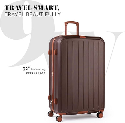 Nine West Bali 32 inch Luggage with Spinner Wheels – Chocolate Hardshell Extra Large Suitcases for Travel with Packing & Laundry Bag – Large Lightweight Suitcase with Wheels – Checked Luggage