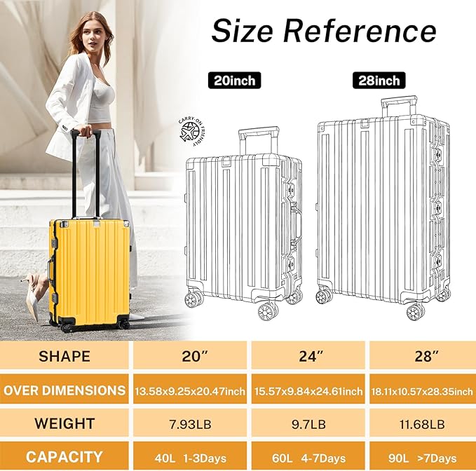 Krute Aluminum Frame Luggage 28 Inch Checked Suitcase with Spinner Wheels TSA Approved No Zipper Hard Shell Luggage PC+ABS Travel Suitcase