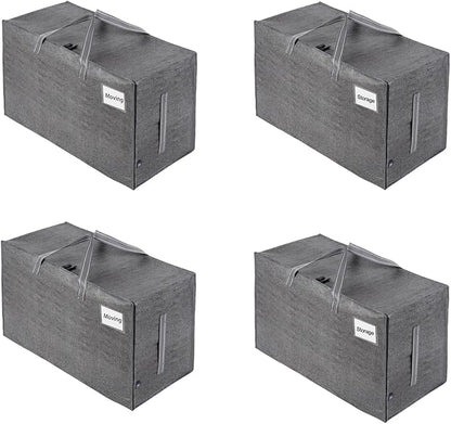 VENO 4 Pack Moving and Storage Bags, Heavy Duty, Alternative to Moving Boxes, Large Packing Totes Supplies for College Dorm Room with Zipper for Clothes, Wide Open Design (Dark Gray, 4 Pack)