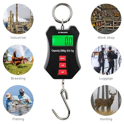440lb/200kg Digital Crane Scale - Compact LCD Handheld Hanging Scale for Garage, Farm, Hunting, Fishing & More(200kg/Black)