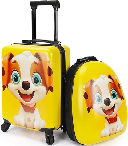 emissary Kids Luggage Set With Wheels For Boys Girls, Toddler 16’’ Hardside Suitcases With Backpack, Puppy Kids Carry on Luggage Set, Children Rolling Suitecase Airline Approved