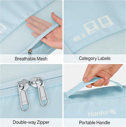 Hanke 7 Set Compression Packing Cubes for Travel, Expandable Large Packing Cubes for Suitcases and Backpack, Luggage Packing Organizer Bags with Double Zipper as Travel Essentials