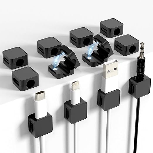 ELZO 12Pack Magnetic Cable Clips,Cord Organizer Holder for Cable Management,Strong Adhesive Charger Wire Organizer Keeper Magnetic Easy Open for Home,Office,Car,Desk,Nightstand-Black