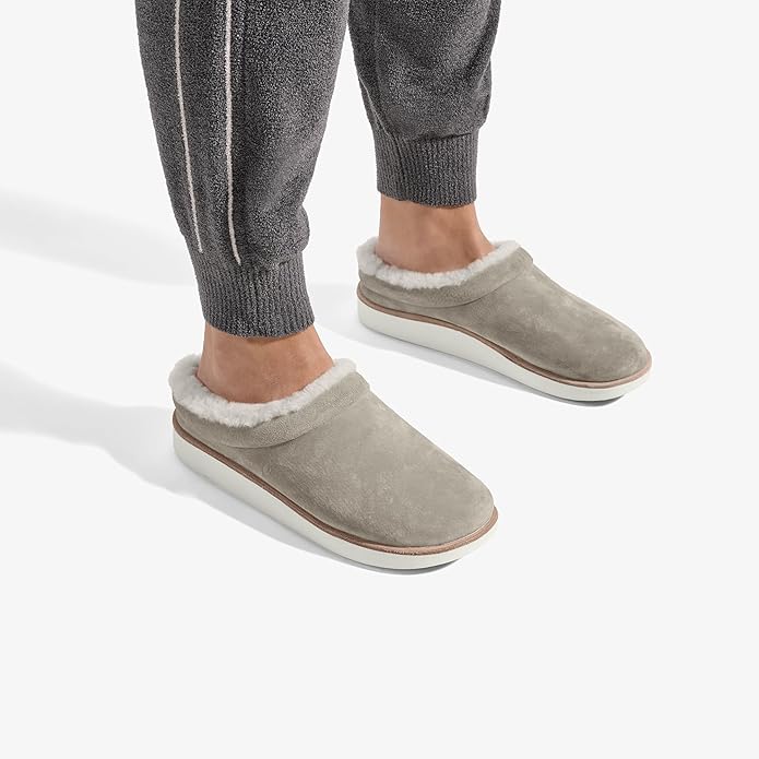 OLUKAI Mani Women's Leather Mule Slippers, Soft & Comfortable Slippers with Fleece Lining, Thick Rubber Outsole, All-Day Wear