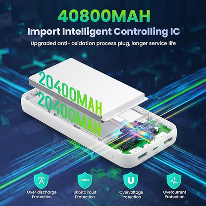 Portable Charger 40,800mAh Power Bank,25W PD QC 4.0 Fast Charging Portable Phone Charger with Built-in Cables,LCD Display USB C Travel Essentials Battery Pack for iPhone 17/16/15/14,Android Samsung