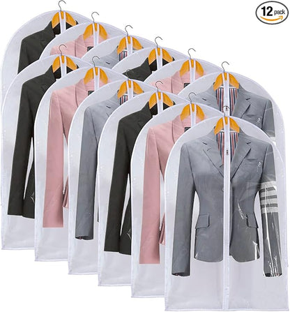 Clear Garment Bags For Hanging Clothes, 36" Women Suit Bags, Plastic Garment Bags for Closet Storage, Suit Cover Bags with Zipper for Short Coats, Jackets, Shirts 24"x36"/ 12 Pack