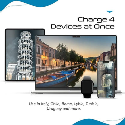 Ceptics Chile, Rome, Italy Travel Plug Adapter Set, Chile plug adapter USB-USB-C 20W PD-QC 18W, 2 Outlet, US to Italy plug adapter for Lybia, Uruguay Includes Type C, L SWadAPt Attachments - PAK-IT