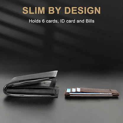 Travelambo Slim Wallet Front Pocket Minimalist Leather RFID Blocking Medium Size
