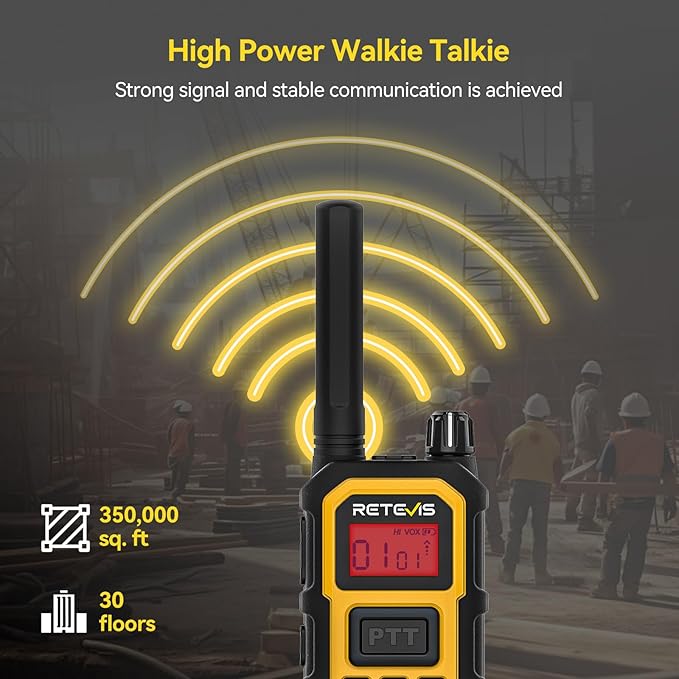 Retevis RB48 Plus IP67 Waterproof Heavy Duty Long Range Walkie Talkies, GMRS Radio, Construction Jobsite Two Way Radio, NOAA, Shock Resistant, Dual PTT, Vibration Reminder(4 Pack)