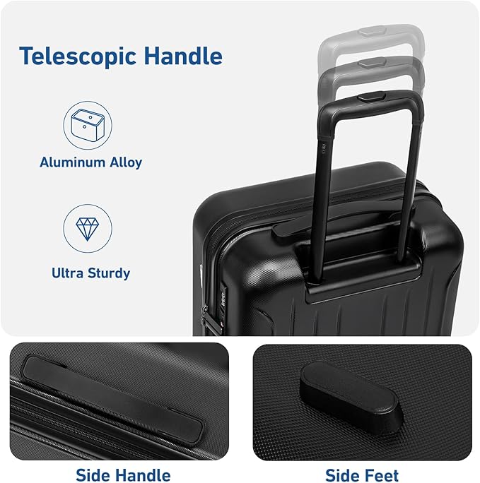 KYME 24-Inch Medium Luggage with Dual 360° Spinner Wheels Hardshell Checked TSA Approved Suitcase for Lightweight Travel (Black, 24" Checked)
