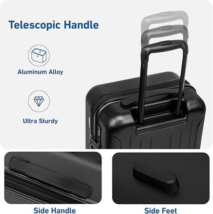 KYME 24-Inch Medium Luggage with Dual 360° Spinner Wheels Hardshell Checked TSA Approved Suitcase for Lightweight Travel (Black, 24" Checked)