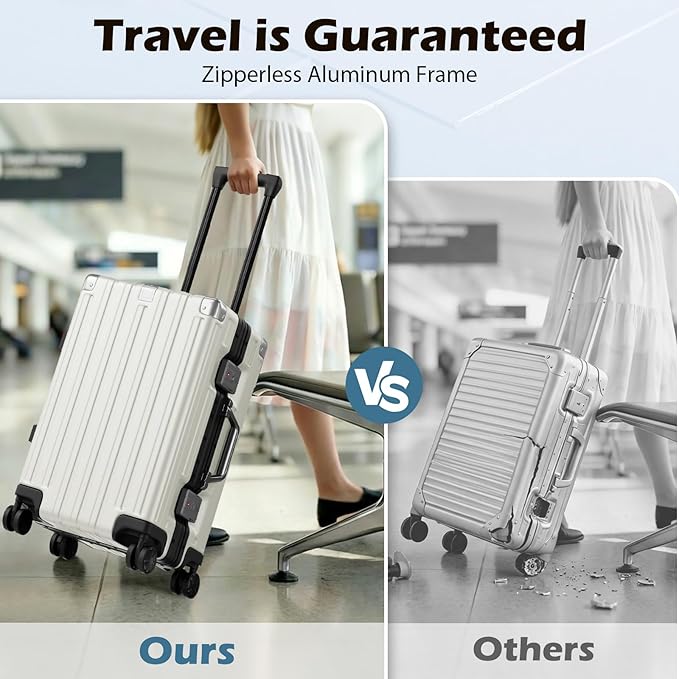 Krute Aluminum Frame Carry On Luggage 20 Inch Zipperless Luggages USB Charger Hardside PC Suitcase With Spinner Wheels Airline Approved Hard Shell Suitcases with TSA Lock (1 Piece)