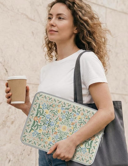 iCasso Laptop Sleeve 13 inch for MacBook Air 13-13.6 inch, Cute Laptop case for MacBook Pro 13 inch, Slim Protective Travel Carrying Case for MacBook Pro 14 inch, Chromebook, HP, Green Boho Floral