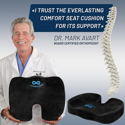Everlasting Comfort Doctor Recommended Memory Foam Seat Cushion for Office Chairs & Car - Ergonomic Office Desk Accessories - Cushions for Tailbone Pain Relief, Sciatica & Back Support Pillow