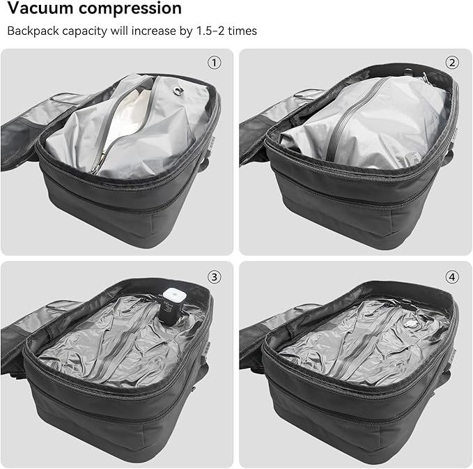 Fiordpack Vacuum Backpack Travel (External Pump, 60L), TSA Lock, Expandable Vacuum Seal Compression Travel Backpack for 17" Laptop, Airline Approved