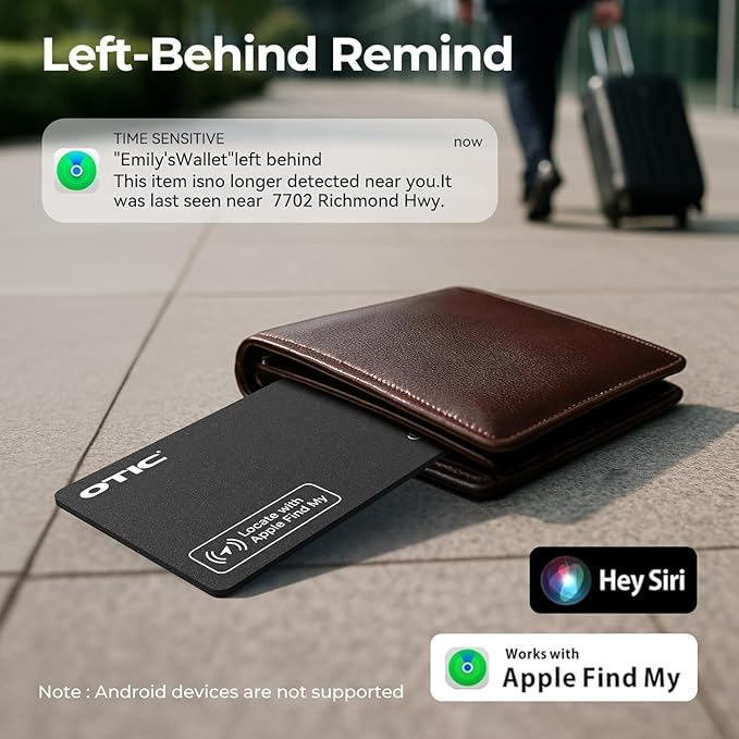 OTIC Wallet Tracker Card, Ultra-Thin 1.7MM Rechargeable Finder, Works with Apple Find My (iOS Only), Item Locator for Luggage Tags, Passports, Phone, IP67 Waterproof, (2-Pack)