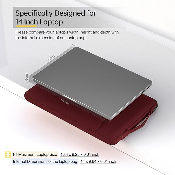 14 Inch Laptop Sleeve Case for HP Acer Chromebook/Stream/Pavilion Plus 14, Lenovo IdeaPad/ThinkPad, ASUS Vivobook Go, Dell Latitude Computer Bag, Wine Red