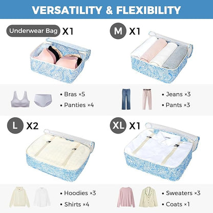 BAGAIL 8 Set Packing Cubes Luggage Packing Organizer Bags for Travel Accessories-Blue paisley