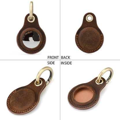 Tusks Land for AirTag Holder, Genuine Leather Compatible with Apple Airtag Keychain, Anti-Loss Tracker Case for Dogs, Cats, Pets, Keys, Bags, Luggage, Durable & Stylish Accessory