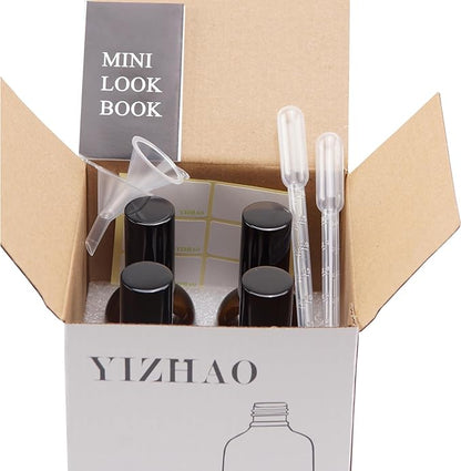 YIZHAO Blue Glass Spray Bottles 4oz, with Small Fine Mist Spray, Metal Cap, Refillable for Essential Oil,Travel,Cleaning,Perfume,Aromatherapy,Makeup – 4 Pcs