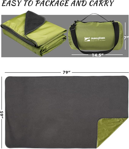 DUKUSEEK Waterproof Blanket Outdoor, Hooded Blanket Poncho - Large (79x56), Portable, Windproof Fleece Blankets for Cold Weather Camping, Picnic, Sports, Boat, Dogs, Festivals, Car, Emergency…