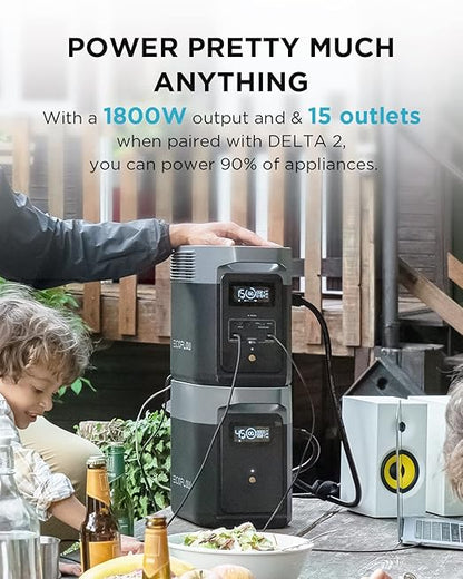 EF ECOFLOW Portable Power Station DELTA2 with Smart Extra Battery, Expand Capacity from 1024Wh to 2048Wh, Solar Generator for Home Backup, Emergency, Outdoor Camping