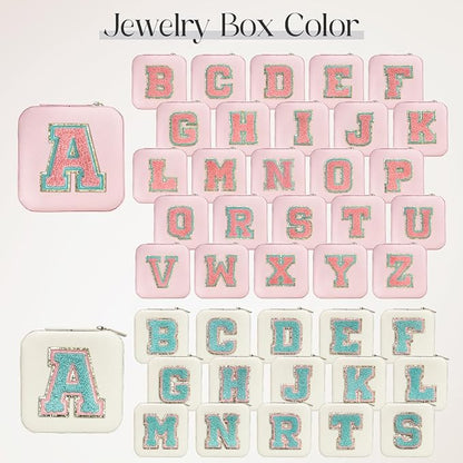 SANDJEST Personalized Jewelry Box, White Travel Jewelry Box with Initial M, Small Monogrammed Jewelry Case Organizer for Girls Women Teen Kids, Mini Travel Essentials Gifts for Birthday Christmas