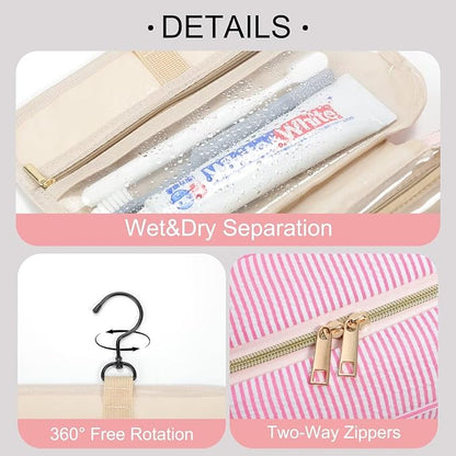 TOPEAST Travel Toiletry Bag for Women - Hanging Toiletry Bag Initial Makeup Bag, Portable Toiletries Cosmetic Bag, Airplane Travel Essentials - Letter I, Pink