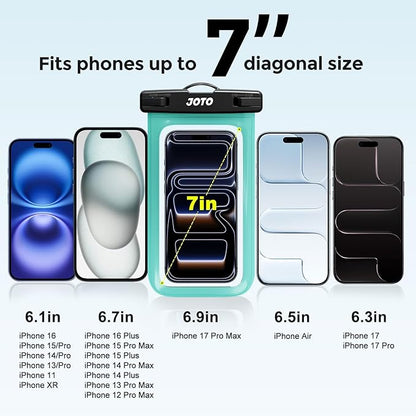 JOTO 2 Pack Universal Waterproof Phone Case for iPhone 17 Air 16 15 14 13 12 11 Plus Pro Max, IPX8 Cellphone Dry Bag XR X SE, Galaxy S23 S22 S21 S20+ S20 S10 Plus Note, Pixel up to 7" -Black/Green