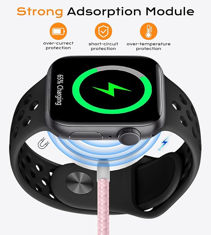 Temdan for Travel Vacation Essentials,3 in 2 USB C Cable for Apple Watch Charger/iPhone 17 Charger/Lightning,Multi Charging Cable Cord,Camping Essentials,Designed for iWatch &iPhone 16-12-6FT Pink