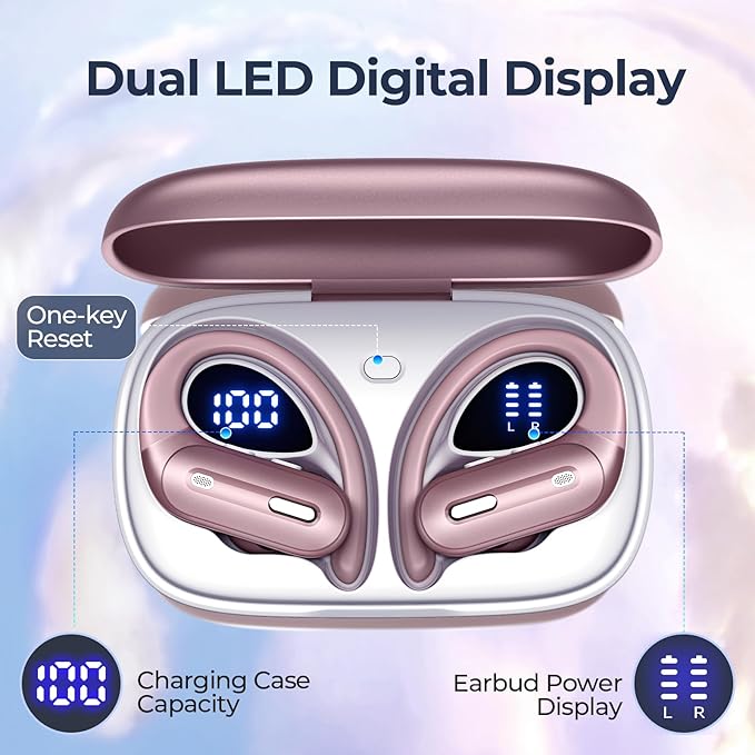 Active Noise Cancelling Wireless Earbuds Bluetooth Headphones 90 Hrs Playtime Ear Buds with Power Display Over-Ear Earphones with Earhooks IPX7 Waterproof Stereo Transparency Headset for Sports/Gym