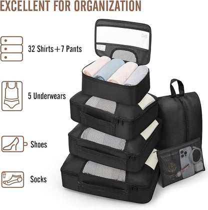 Veken 10 Set/8 Set Packing Cubes for Travel Essentials, Suitcase Organizer Bags in 4 Sizes, Carry-On Luggage Accessories with Laundry & Toiletry Bag, Airplane Must-Have, Road Trip & Camp Gifts for Men