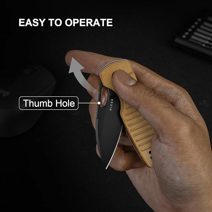Kizer Parakeet EDC Pocket Knife, 2.46" Nitro-V Blade Folding Knife with Micarta Handle, Thumb Hole Opener Small EDC Knives for Men Women Camping Hunting V2706A3