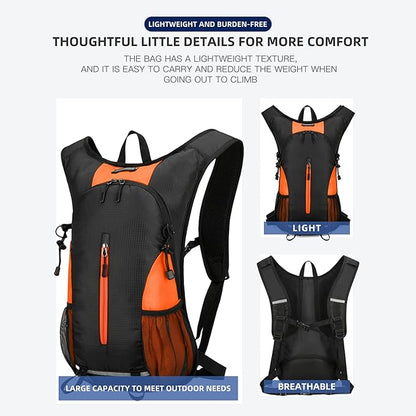 25L Ultralight Lightweight Waterproof HikingBackpack Foldable Travel Camping Hiking Outdoor Sports Backpack Daypack with reflective strips (Black Orange)
