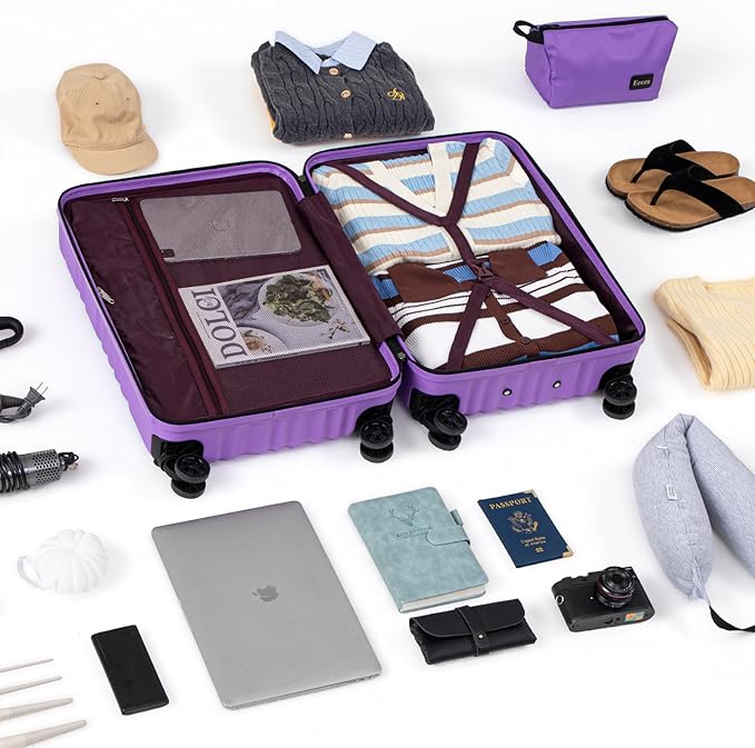 Luggage Sets Suitcase Sets 5 Piece Luggage Sets Suitcase with ABS Hard Shell Lightweight TSA Lock and Double Rotatable Detachable Wheels(Purple,20"/24"/28"/DB/TB)