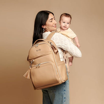 Itzy Ritzy Diaper Bag Backpack – Large Capacity Boss Plus Baby Backpack Diaper Bag Featuring 19 Pockets, Changing Pad, Stroller Clips, and Comfortable Straps (Chai)