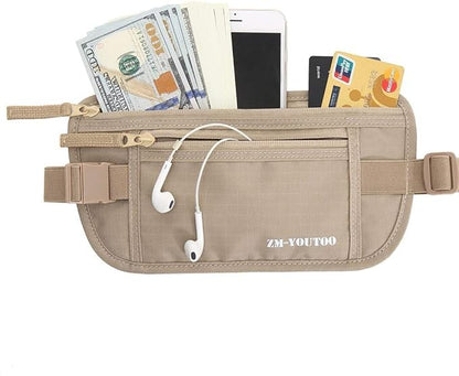 Money Belt for Travel - Hidden Travel Pouch Protect Your Credit and Money With RFID Blocking Passport Holder Waist Wallet (Khaki)