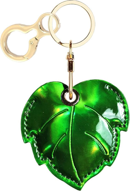 Shiny Leather Charm Keychain Holder Case Compatible with AirTag,Cute Protective Cover with Keyring,Anti-Scratch Finder GPS Tracker Case for Wallet Keys,Bag,Pets(Leaf)