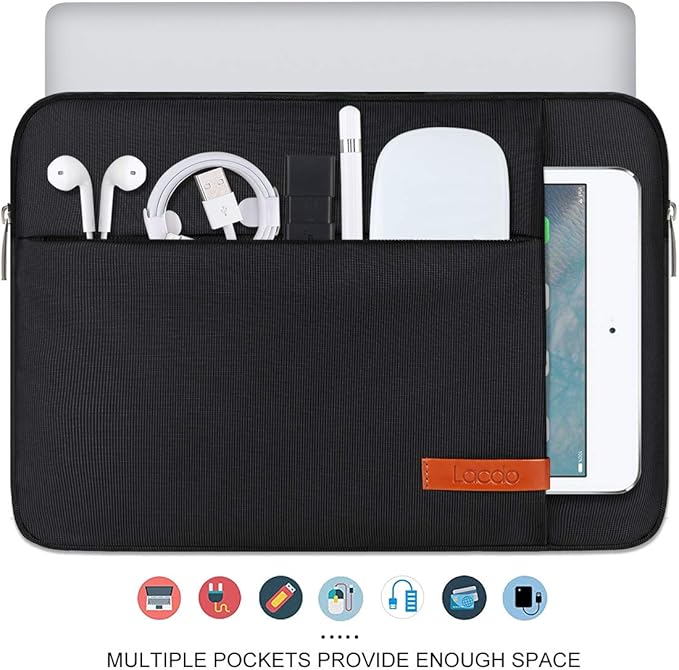 Lacdo Laptop Sleeve Case for 15 inch New MacBook Air M4 A3241 2025, M3 A3114, M2 A2941 2024-2023, 15 inch MacBook Pro A1990 A1707, Dell XPS 15 Plus Computer Case Bag with Accessory Pocket, Black