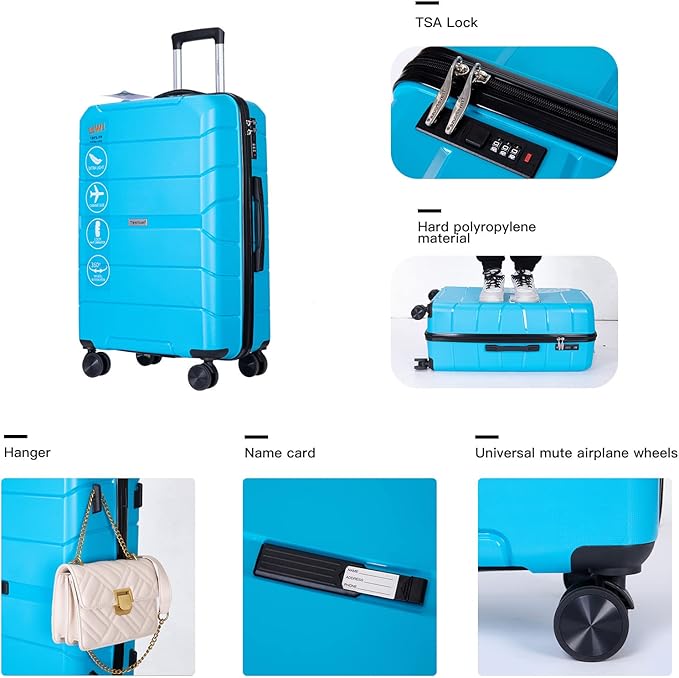 Travelhouse Luggage Sets, Expandable Hardside Suitcases 24in/28in, Carry on 20in,3 Piece Set Travel Luggages Clearance with Double Spinner Wheels TSA Lock Lightweight (Blue-31)