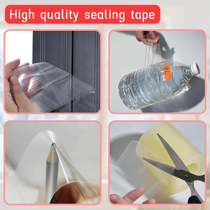 Birllaid Clear Window Weather Sealing Tape, Window Insulation Air Conditioner Seal Tape, 3 Inch x 65 FT Waterproof Blocker for Cold Heat Air, Windproof, No Residue Strong adheisve