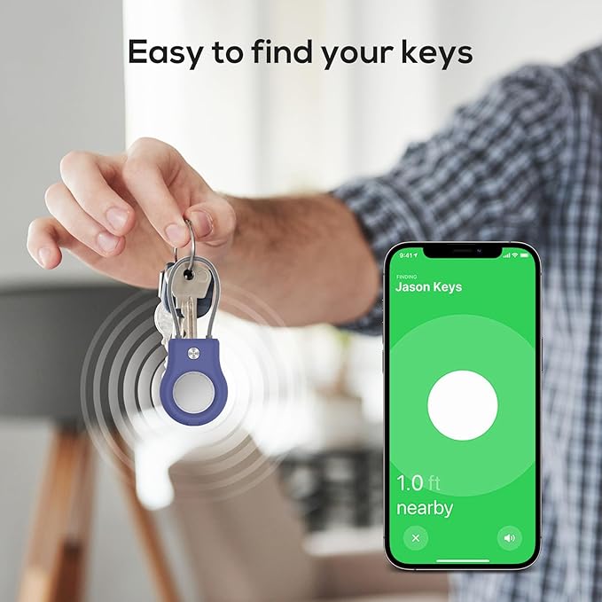 AirTag Keychain Holder - (4 Pack) Airtag Lock Case with Wire Cable Compatible with Apple AirTags,Ultra Durable Anti-Lost Protective Case with Keyring for Luggage, Key, Backpack, Pet, Bag Black/Blue