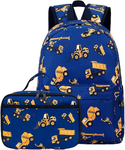 CAMTOP Backpack for Kids, Boys Preschool Backpack with Lunch Box Toddler Kindergarten School Bookbag Set (Engineering Vehicle)