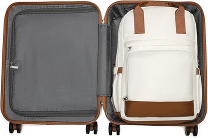 Kono Luggage Set 3 Piece Carry On Hardside Luggage with TSA Lock Spinner Wheels Lightweight PC+ABS Carry On Suitcase Cream White