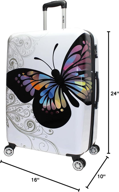 World Traveler Butterfly 3-Piece Polycarbonate Hardside Expandable Spinner Luggage Set with Enhanced Wheel System